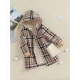 thumbnail image 3 of Suealasg Little Girl Winter Coat 4T 5T 6T 7T Kids Girl Long Sleeve Plaid Print Button Down Collar Hoodie Outerwear Chunky Tunic Jacket Fall Warm Clothing for Children Girl, 3 of 9