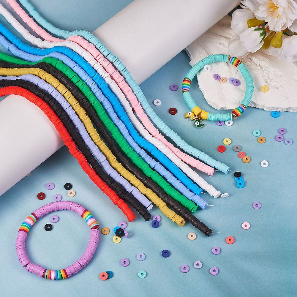 1set DIY Bracelets Making Kits Including 30 Strands Handmade Polymer Clay Beads Mixed Color 6x0.5~1mm Hole: 1.8~2mm about 290~400pcs/strand