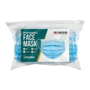 Casaba 50 Pack Blue Disposable Face Masks 3-Ply Filter - Made in USA with Imported Fabric