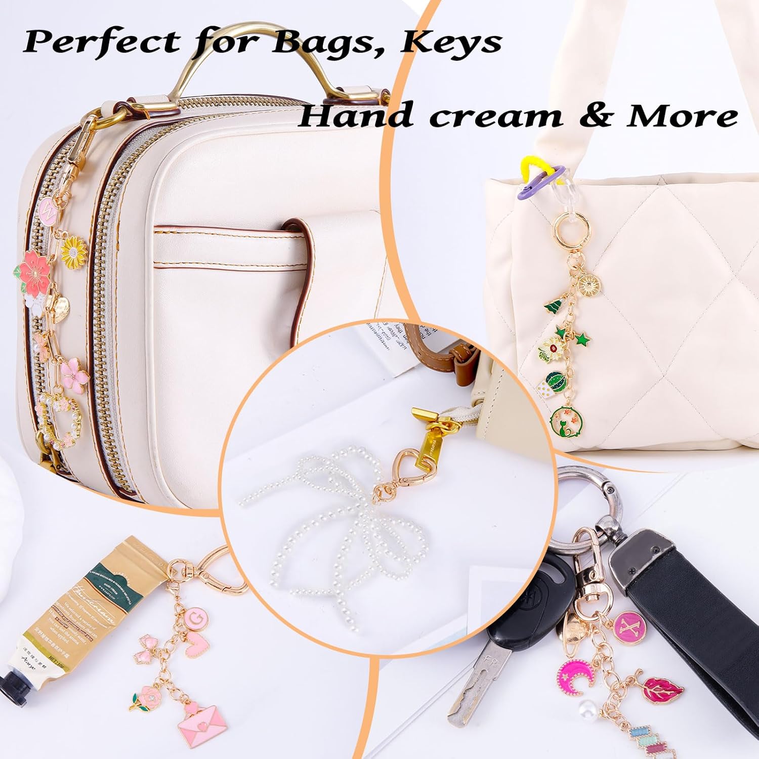 544Pcs Charms Lip Gloss Keychain Making Kit, Bag Charm Kits with Key Chain Hooks, Charms, Chains, Jump Rings, Lobster Clasps, Plier, Gift Bags & Tools, DIY Craft Supplies, Valentines Gifts-dh