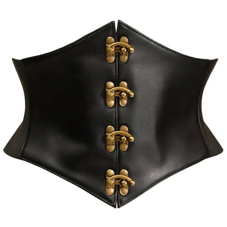 

Lavish Black Faux Leather Corset Belt Cincher With Clasps