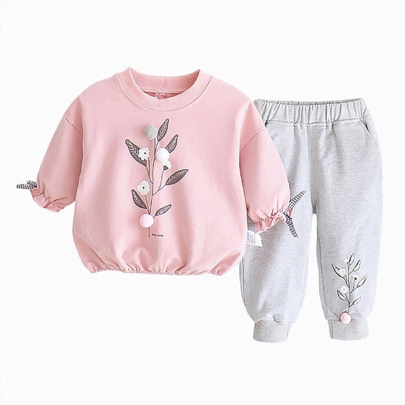 zuwimk Toddler Baby Girl Fall Winter Clothes Outfits Funny Letter Girl Fall Sweatshirt Pant Set(Pink,9-12 Months)