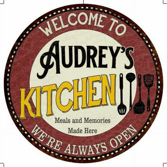 Audrey's Kitchen 12" Round Metal Sign Bar Game Room Wall Déco 200120040175