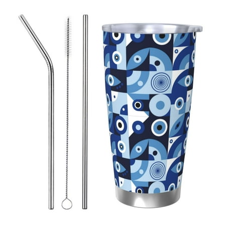 

Susaid Evil Eye Print 20oz Car Cup Insulated Coffee Cup Fully Spill Proof Travel Coffee Mug Stainless Steel Tumbler for Work Home Outdoor Car-Straw Three-piece Set