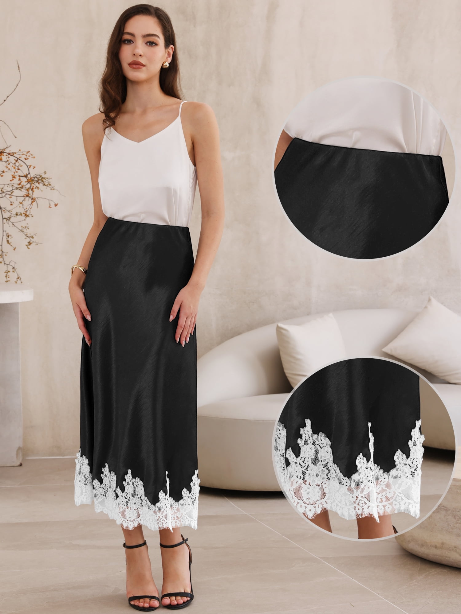 DARING DIVA Women's A-Line Silk Cocktail Wedding Midi Dress Small Black