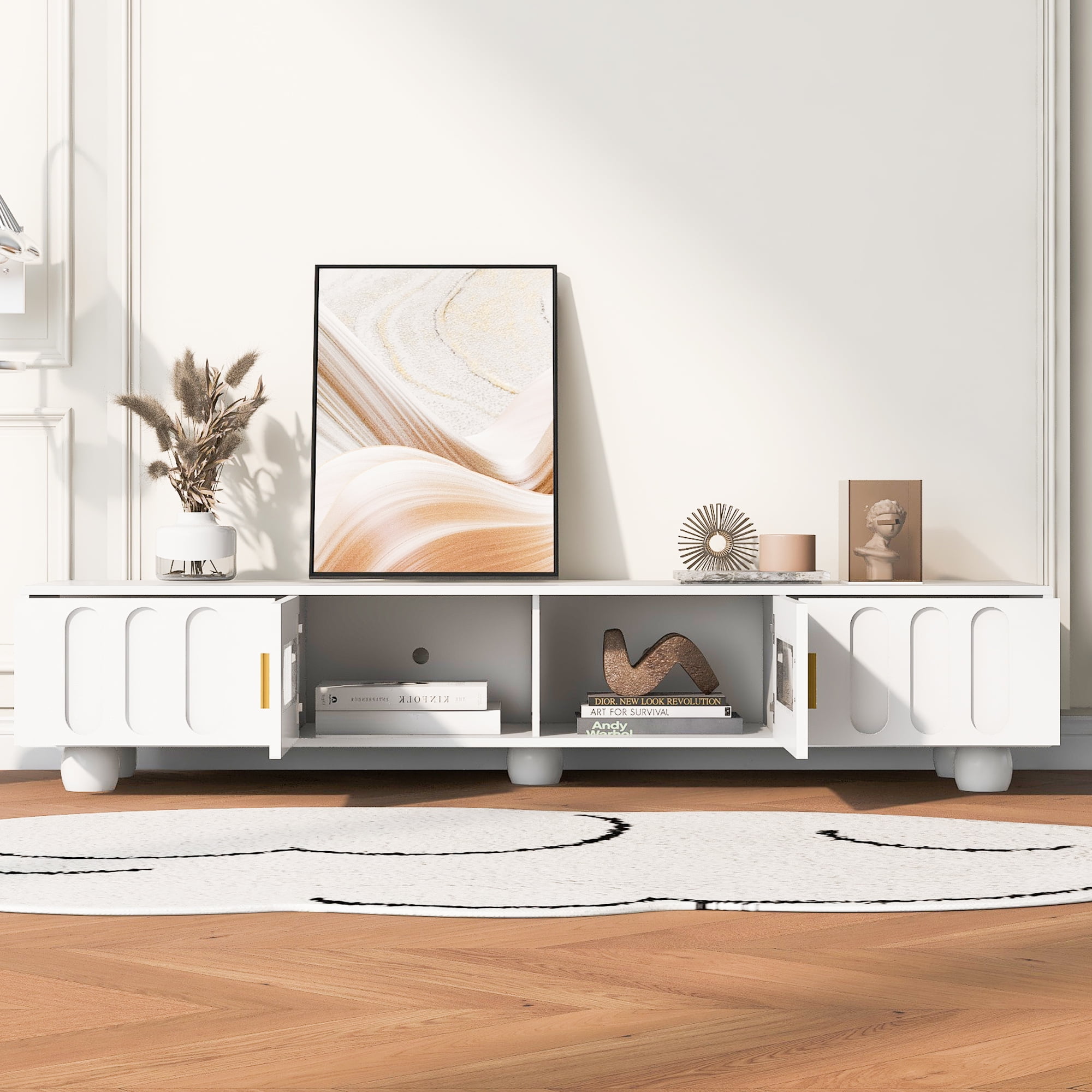 Euroco Modern TV Stand with Storage Cabinets and Drawers, Cable Management Hole and Metal Handles, Entertainment Center