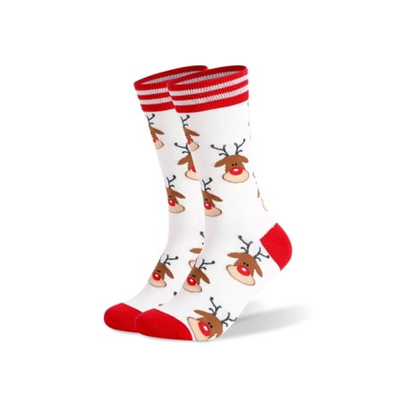 

Herdignity Christmas Women Men Knee-high Stockings Santa Claus Elk Snowflake Pattern Mid-Calf Length Socks