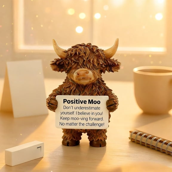Highland Cow Resin Statue Coffee Themed Scottish Calf, Adorable Farm Animal Figurine, Perfect Gift for Highland Cow Enthusiasts, Home & Office Desktop Decor Ornament