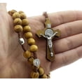 thumbnail image 4 of Collar de rosario de cuentas de madera Medalla de santo y cruz católica Cadena de oración religiosa Hecho a mano, marrón, 4 of 5