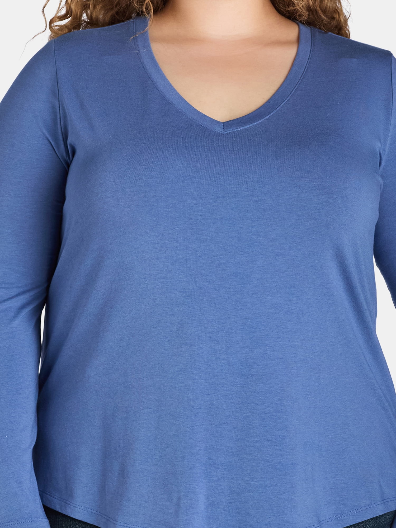 Terra & Sky Women’s Plus V Neck Tee with Long Sleeves, Available in 1 and 3-Packs, Sizes 0X-5X