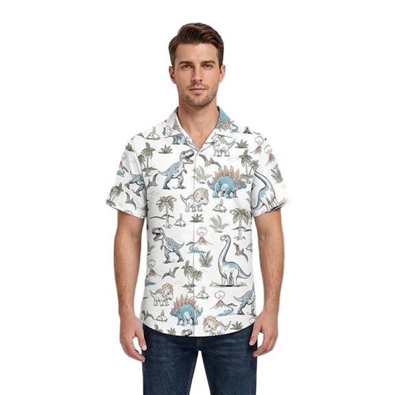 Mens Shirts Short Sleeve Button Down Printed Regular Fit Mens formal Shirts,White,L