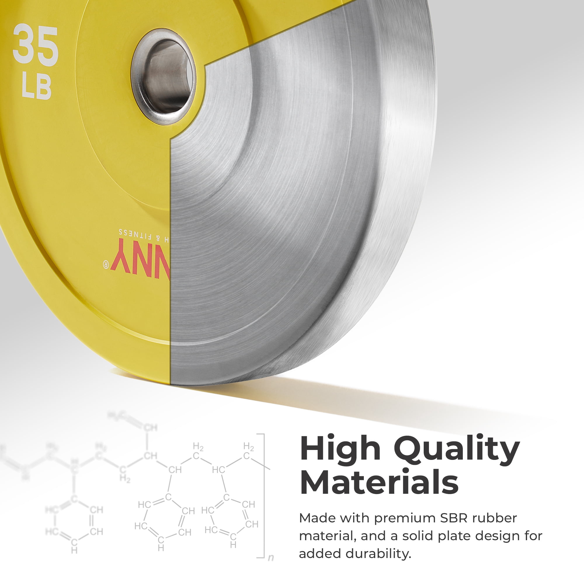 Sunny Health & Fitness Elite 2-inch Rubber Olympic Bumper Weight Plate 35 LB Single Color Coded (Yellow) with Steel Hub