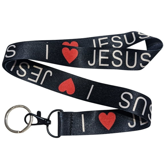 I Love Heart Jesus Black Keychain Lanyard