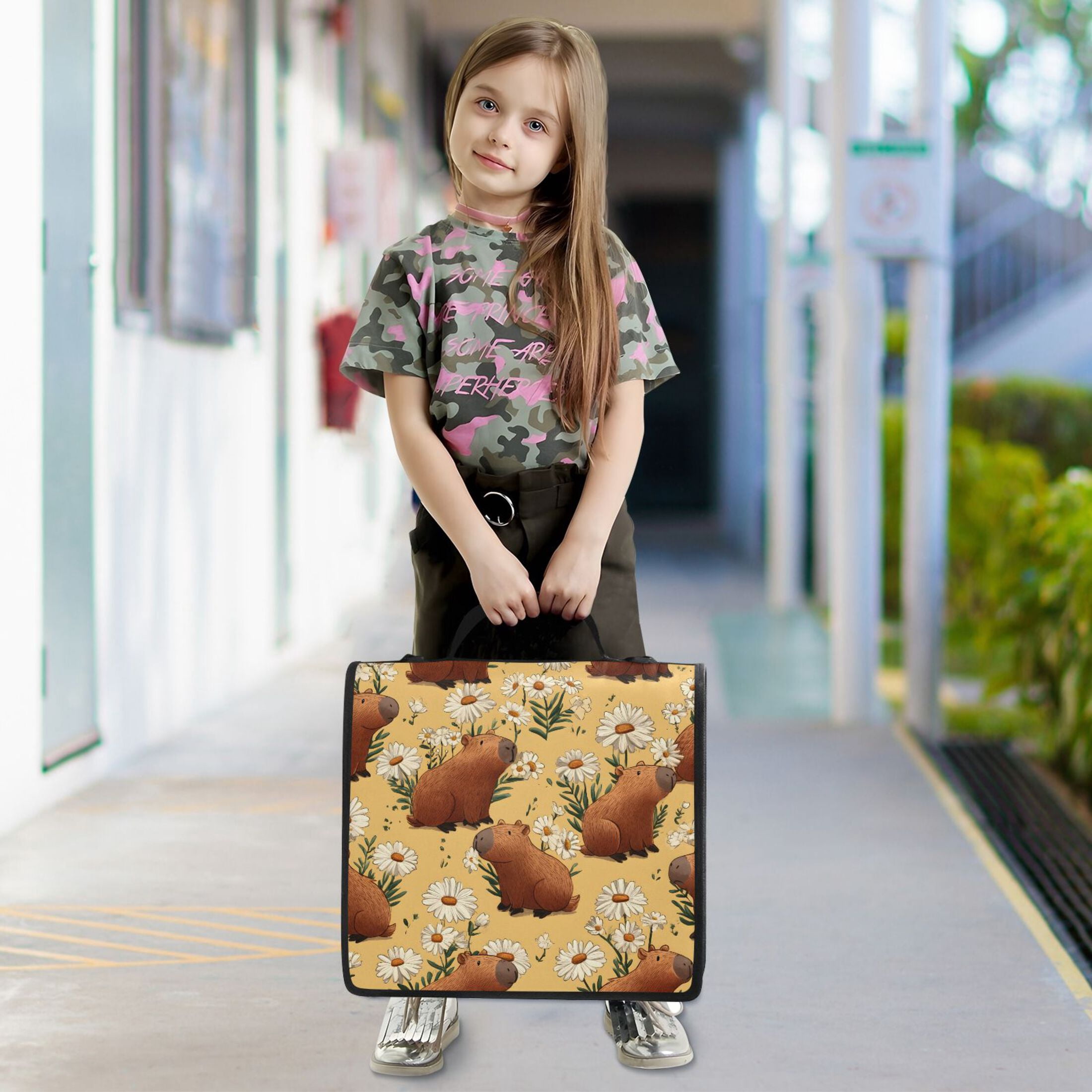ALAZA Zipper Binder Daisy Brown Capybara 3 Ring Trapper Keeper File Folder Organizer Bag