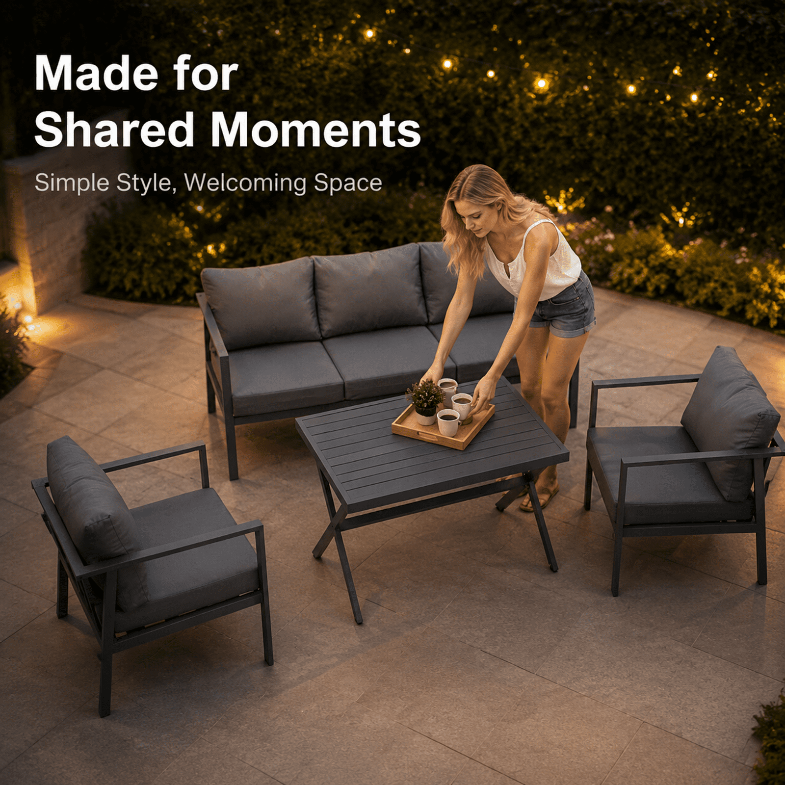 Aluminum Patio Furniture Set with Slim Armrests,5 Seat Modern Outdoor Conversation Set with Cushions and Coffee Table,Metal Patio Sofa Set Gray