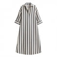 thumbnail image 5 of Miluxas Vertical Striped Linen Blend Summer Maxi Dress for Women Casual V Neck Long Sleeve Loose Fit Shirt Dress with Pockets Blue, 5 of 5