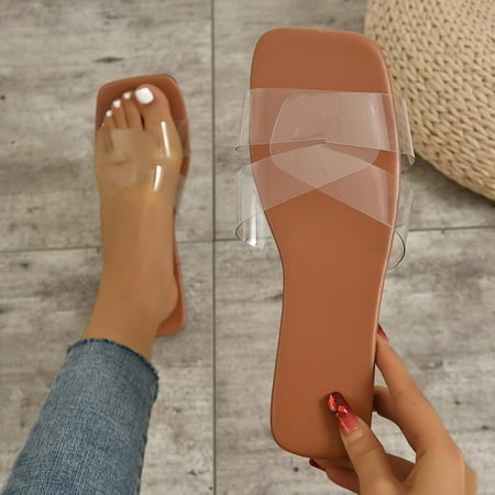 

Aayomet Slippers for Women Indoor And Outdoor Fashion Spring Summer Women Slippers Flat Bottom Lightweight Square Toe Open Toe Brown 8.5