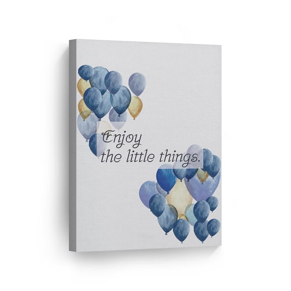 Smile Art Design Enjoy The Little Things Quote Watercolor Balloons Background Motivational Wall Art Canvas Print Inspirational Home Decor Ready to Hang Made in the USA- 12x8