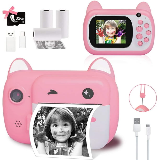 Appareil photo à impression instantanée pour enfants, appareil photo  numérique, vidéo HD 1080P, cadeau d'anniversaire bricolage pour filles