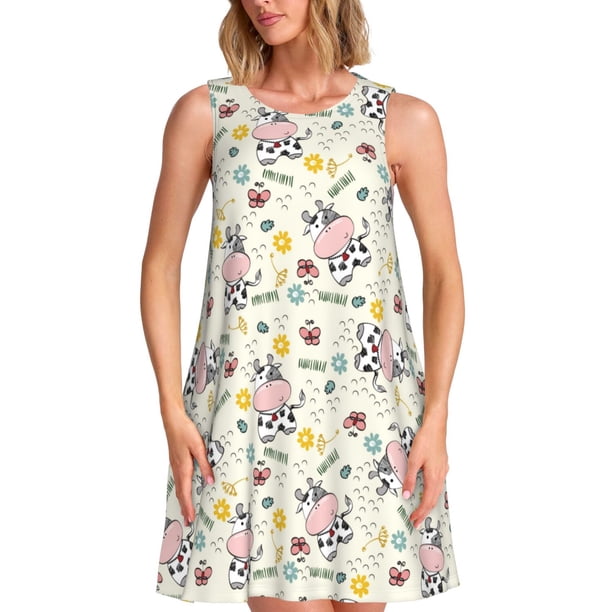 Balery Cute Cow Vestidos de verano para mujer con estampado: vestido holgado sin mangas, vestido playero informal y cómodo para días calurosos.