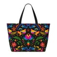 thumbnail image 2 of Fuzoiu Mexican Flower Traditional1 Print Waterproof Beach Tote Bag for Women Girls with Zipper,Sandproof Pool Swim Bag,Large Capacity Beach Travel Bag for Pool Swim Travel Everyday, 2 of 7