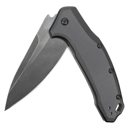 Assisted Opening Liner Lock Knife Kershaw Link Gray Aluminum Blackwash (1776GRYBW) Drop-Point Knife with SpeedSafe Assisted Opening, 3.25 In. 420HC Stainless Steel Blade, Liner Lock, Flipper, Reversible Clip; 4.8 oz. ()