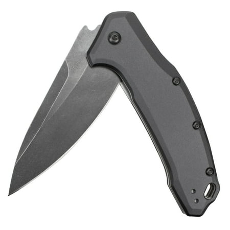Kershaw Link Gray Aluminum Blackwash (1776GRYBW) Drop-Point Knife with SpeedSafe Assisted Opening, 3.25 In. 420HC Stainless Steel Blade, Liner Lock, Flipper, Reversible Clip; 4.8