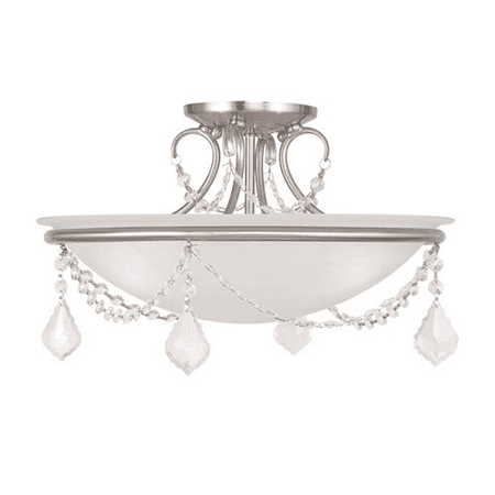 - Semi Flush Mounts 3 Light With White Alabaster Glass Brushed Nickel size 16 in 225 Watts - World of Crystal