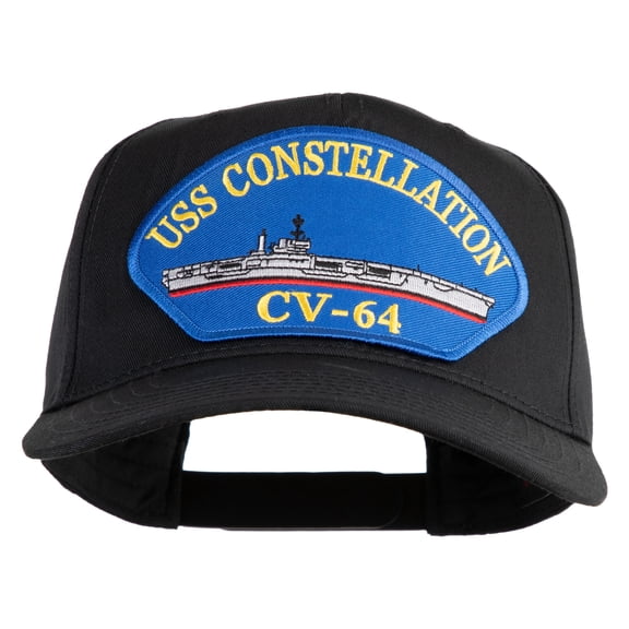 USS Constellation CV 64 Blue Patched Solid Cotton Twill 5 Panel Prostyle Snap Cap - Black OSFM