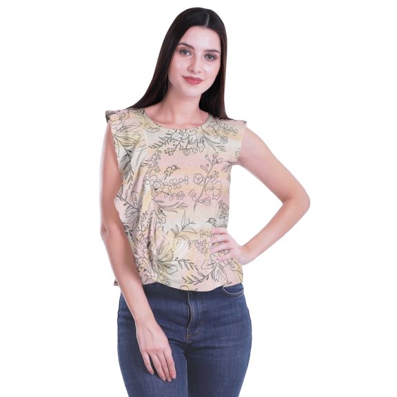 Moomaya Cotton Jersey Tops For Women Sleeveless Printed Round Neck Casual Wear