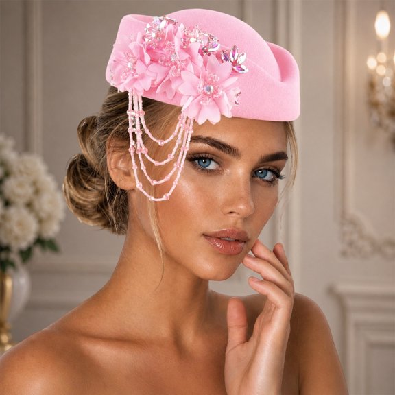 Beret Hat for Rhinestone Tassel Soft Casual Cap Daily Leisure Floral Design Top Wear Universal