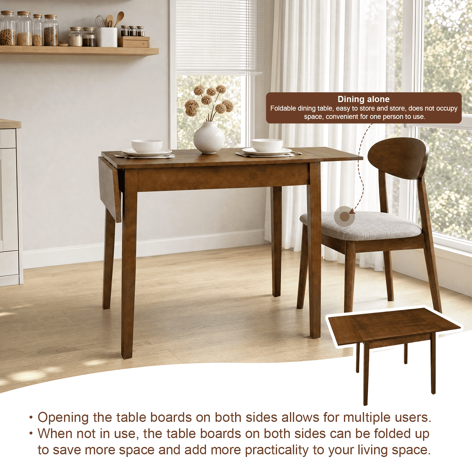 Farmhouse Dining Table 31.5x31.5 Inch Foldable Extendable Solid Wood Legs for Kitchen Apartment