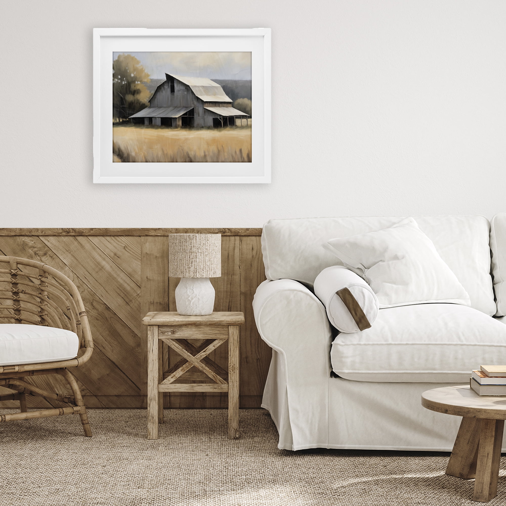 Stupell Industries In The Field Farm Structure White Framed Print Under Glass, design by Kim Allen