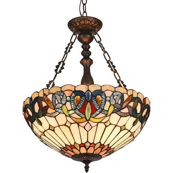 RADIANCE Goods Tiffany-Style 3 Light Victorian Inverted Ceiling Pendant 18" Shade