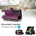 thumbnail image 2 of Crossbody Wallet Case for Samsung Galaxy Z Fold5 Chain Lanyard & Wrist Hand Strap Case with Card Slots Zipper Pocket Kickstand, Premium PU Leather Magnetic Clasp Shockproof Cover, Darkpurple, 2 of 9