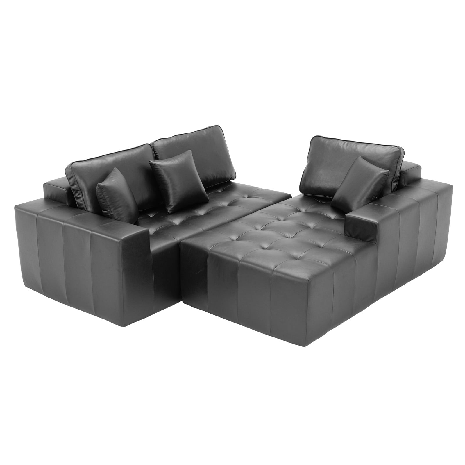 No-Assembly Faux Leather Corner Chaise Compression Sofa Bed, L-Shaped Sectional Couch with High-Density Sponge for Living Room, Black