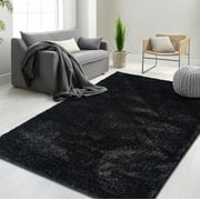HR Plush Black Solid Color Shag Rug - Thick Pile, High-End, Soft & Cozy Floor Carpet for Bedroom & Living Room