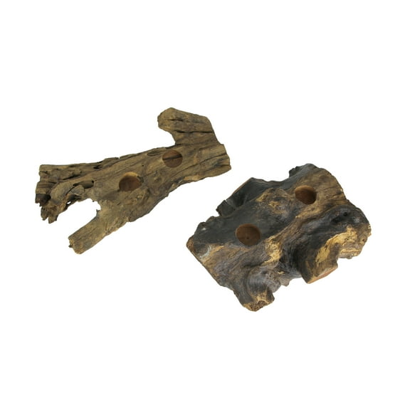 Things2Die4 Natural Gamal Root Wood Double Tealight Candle Holders (Set of 2)