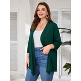 SHOWMALL Women's Plus Cardigans Lightweight Open Front Cardigans 3/4 Sleeve Summer Crop