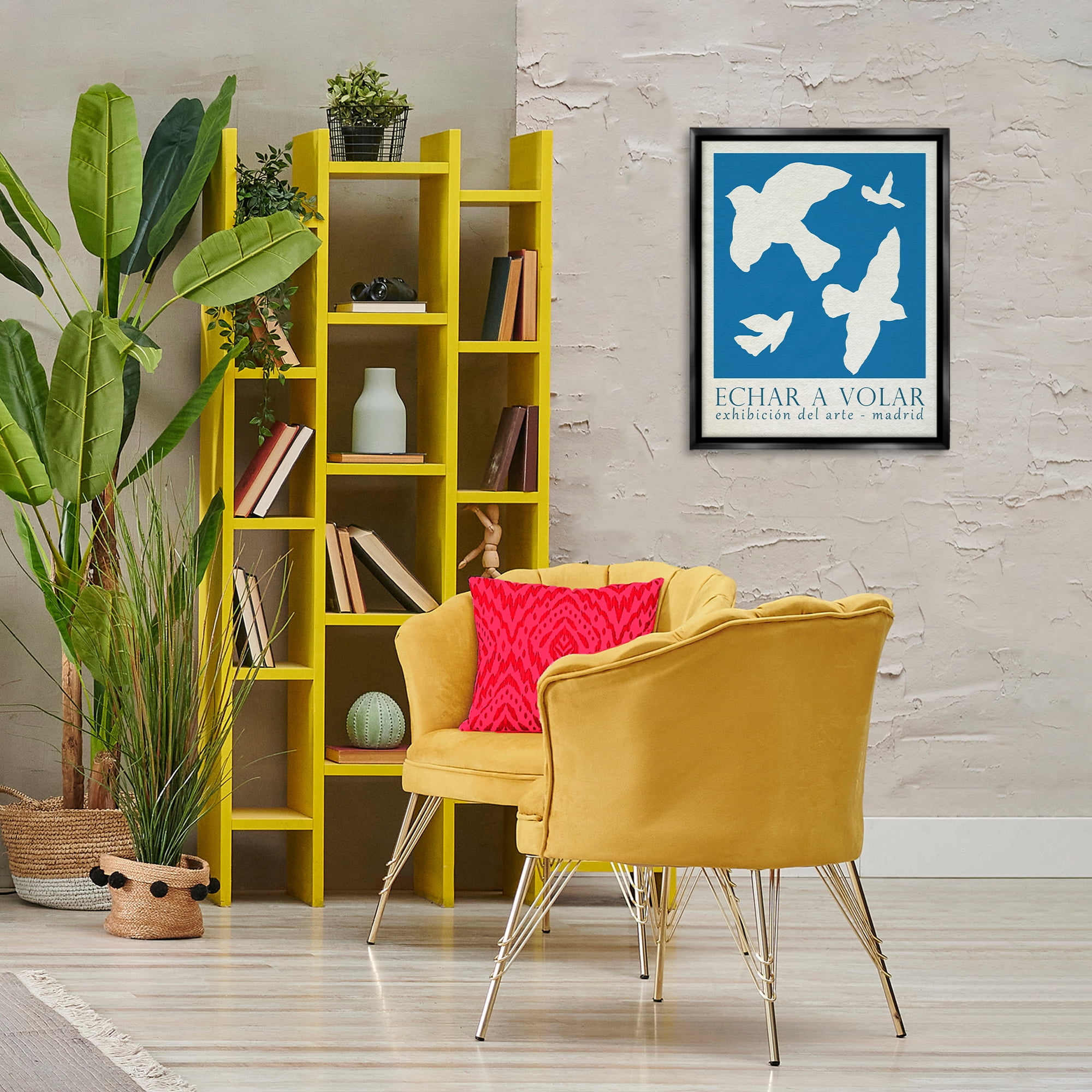Stupell Industries Classic Exhibition Blue Birds Typography Painting Black Floater Framed Canvas Art Print Wall Art, 17 x 21