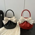 thumbnail image 3 of Compact PU Handbag Contemporary Top Handle Bag Bows Charm Trendy Pleated Design Evening Purse For Women and, 3 of 17