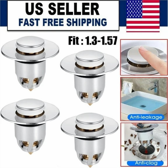 4Pc 2 In 1 Bathroom Sink Stopper Core Bounce Wash Basin Pop Up Drain Filter Plug
