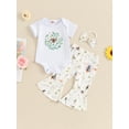 thumbnail image 2 of Bagilaanoe 3pcs Newborn Baby Girl Pants Set Short Sleeve Romper Tops + Daisy Flare Trousers + Headband 3M 6M 12M 18M Infant Casual Clothes, 2 of 7