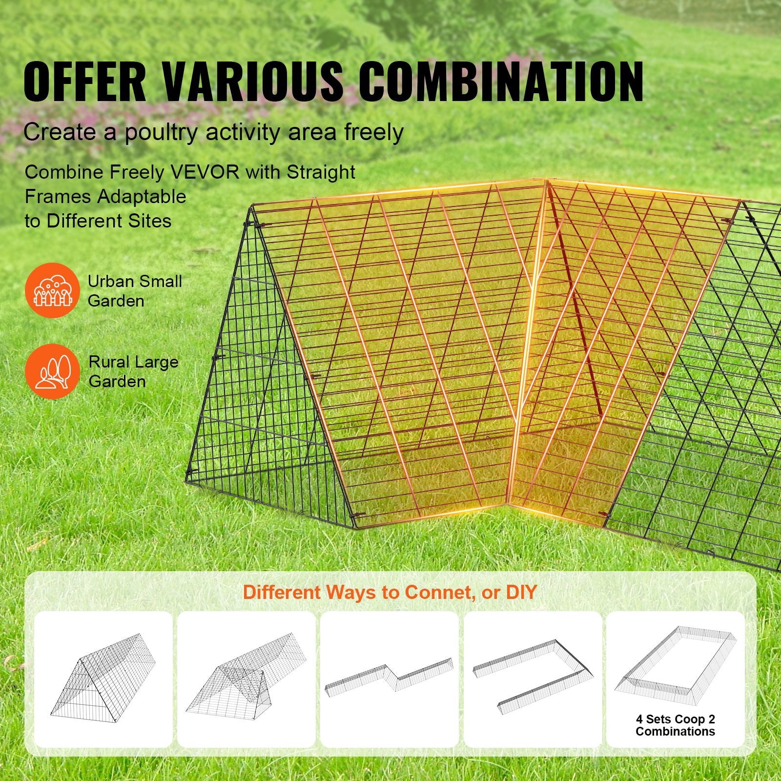 HCY Chicken Tunnels, 287 x 78.7 x 24.2 inch(LxWxH) Chicken Tunnels for Yard, Portable Chicken Tunnels for Outside with Corner Frames, 2 Sets, Suitable for Chickens, Ducks, Rabbits