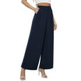 thumbnail image 3 of Uvplove Women's Pocket Wide Leg Trousers Lightweight Pants High Waist Button Loose Trouser Work Casual Business Pants,US Size XX-Large in Navy Blue, 3 of 14