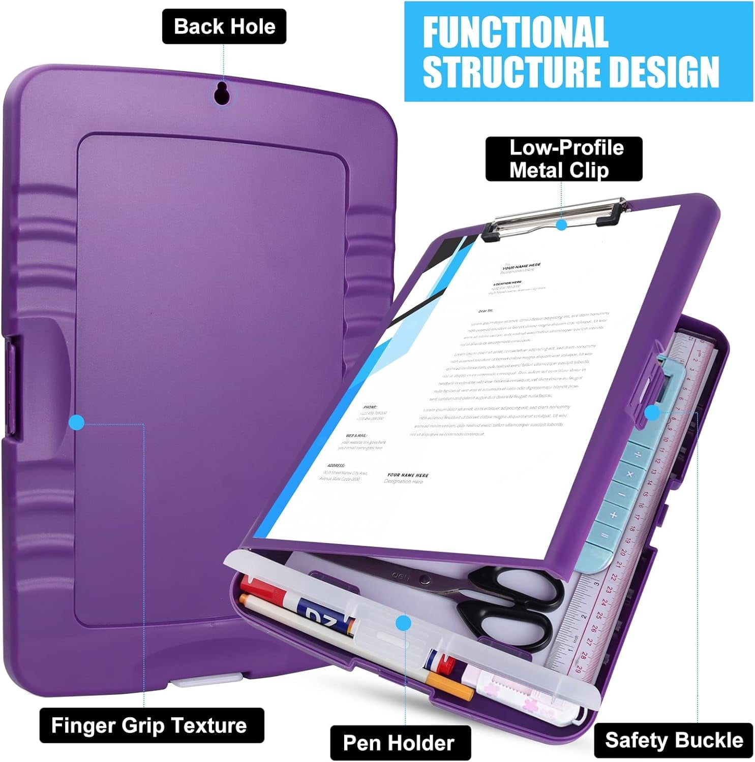 NOGIS Plastic Clipboard with Storage, 8.5 x 11 Large Capacity Nursing Clipboards with Pen Holder, Folio & Side-Opening for Classroom, Teacher, Student, Nurses, Smooth Writing, Purple