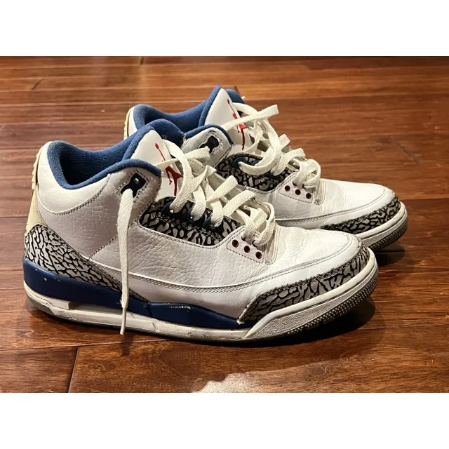 Ni - ke Ni - ke 136064 104 Jordan 3 Retro Blue White Mens 8.5 Hi Basketball Sneaker Shoes
