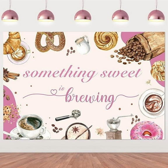 Pink Coffee Baby Shower Decorations 5 * 3ft Somethings Sweet is Brewing Backdrop Banner Decor with Coffee Bean Pink Donuts Brunch Tea Baby Shower Decor for Coffee Baby Shower Gender Reveal