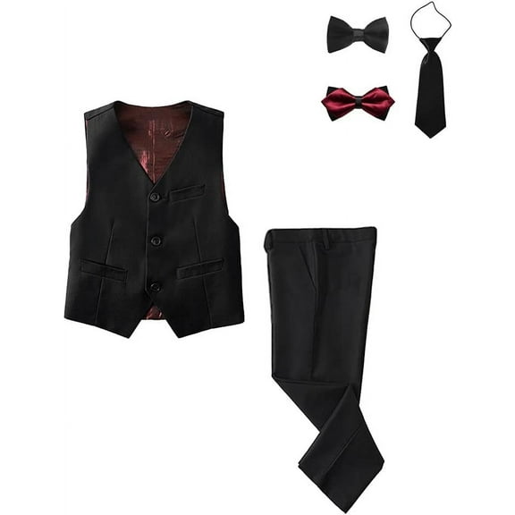 Boys Formal Slim Fit 5 Piece Suit Vest Pants Set and BowTie and Tie,for Kids to Teen, for Graduate, Wedding, Prom