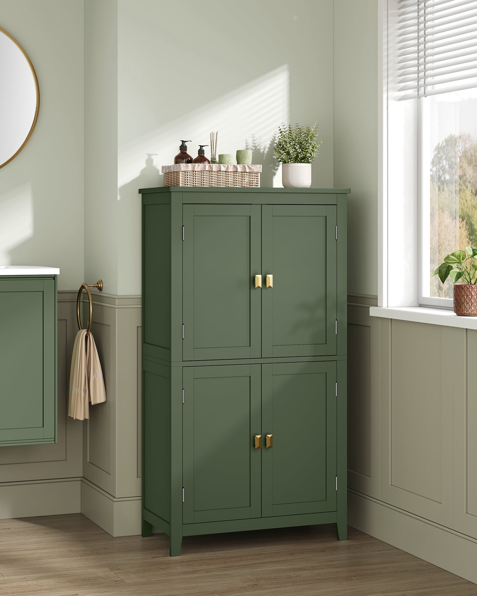 Floor Storage Cabinet,  Storage Unit, Freestanding Cabinet with 4 Doors, 11.8 x 23.6 x 43.3 Inches, Forest Green